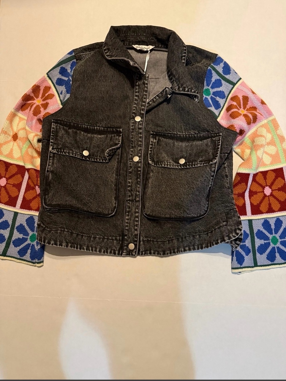 DAVI & DANI Women's
Adjustable Cuffs Multi Patch Denim Jacket (black denim) - Picture 2 of 10